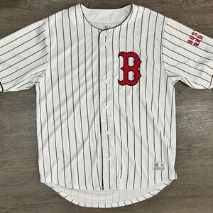 Boston Red Sox Pinstripe Jersey Shirt Large True Fans EUC MLB Baseball